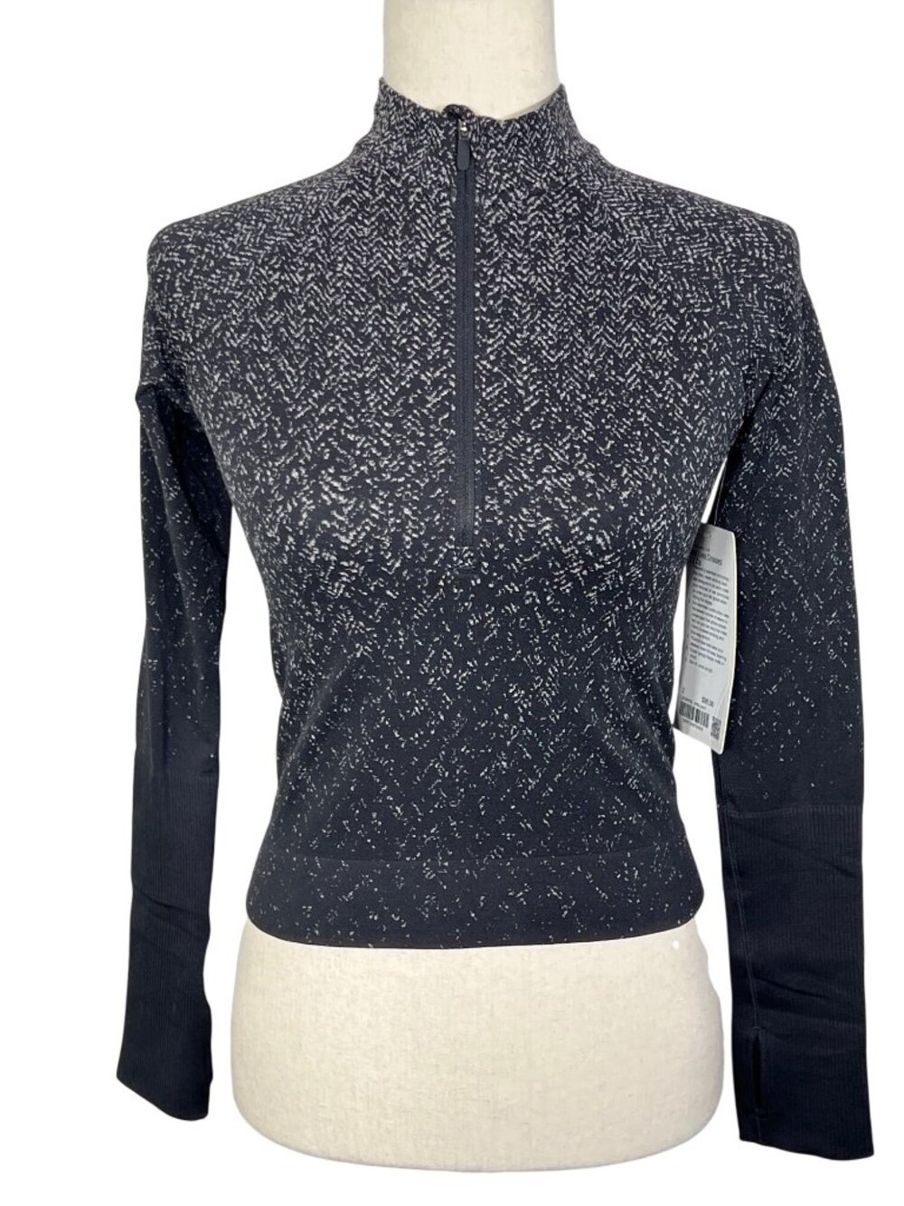 LULULEMON Rest Less Cropped 1/2 Zip Top Herringbone Fade Black Sz 2 #W3DPGS NWT